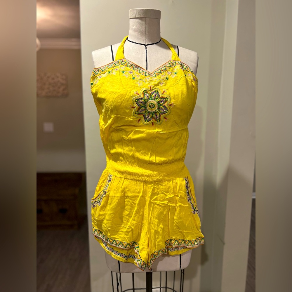 Bright yellow beach romper